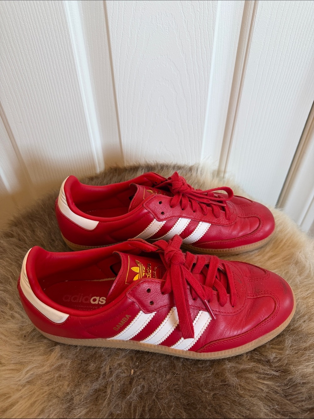 Adidas Sambas Women’s Cherry Red Samba Sneakers with White Stripes